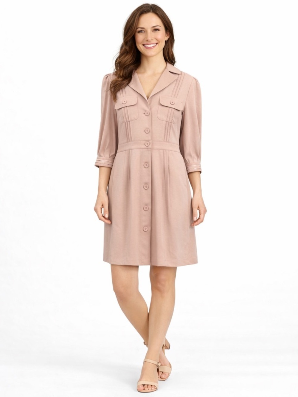 Inobless Blush Pink Button Front Shirt Dress Knee Length Women’s Size S